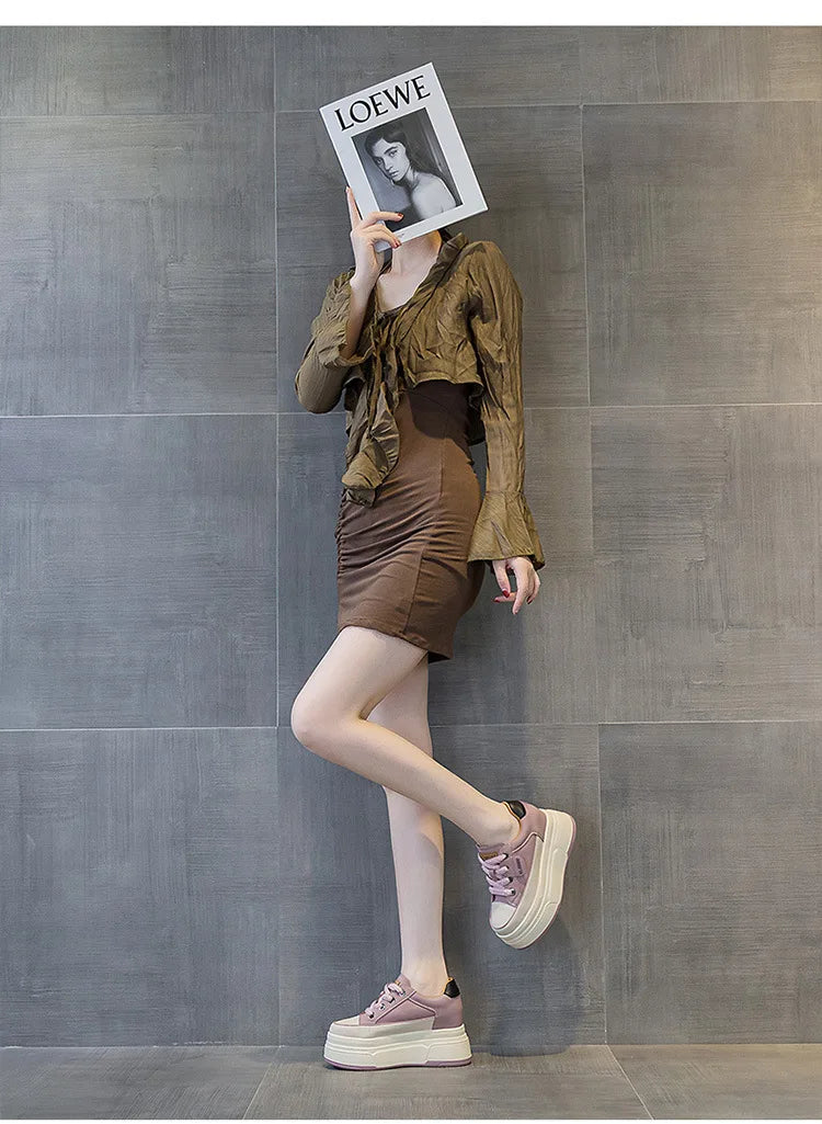 Zapatillas de plataforma Fujin para mujer de piel auténtica