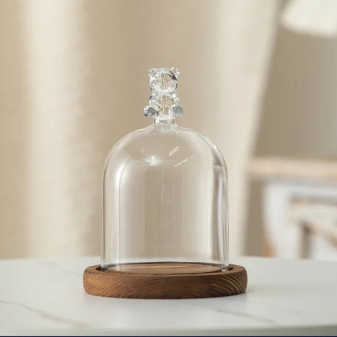 Kerzenhalter Glasdeckel Holzsockel Aromatherapie