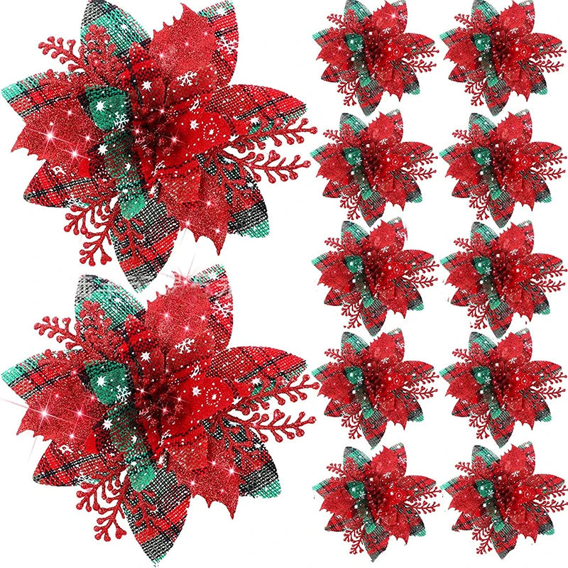 Glitter Artifical Christmas Flowers 5pcs