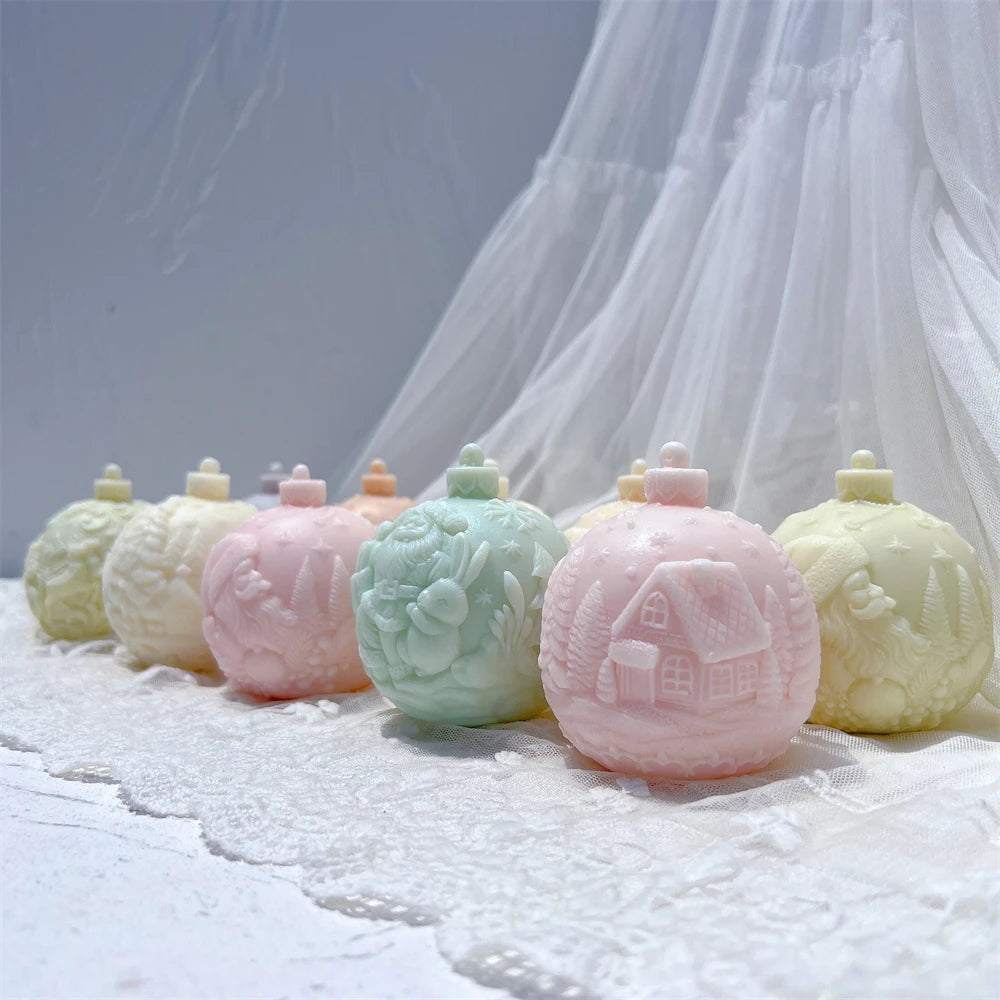 Kugelförmige Silikon-Kerzenform, 5 Designs, Weihnachten