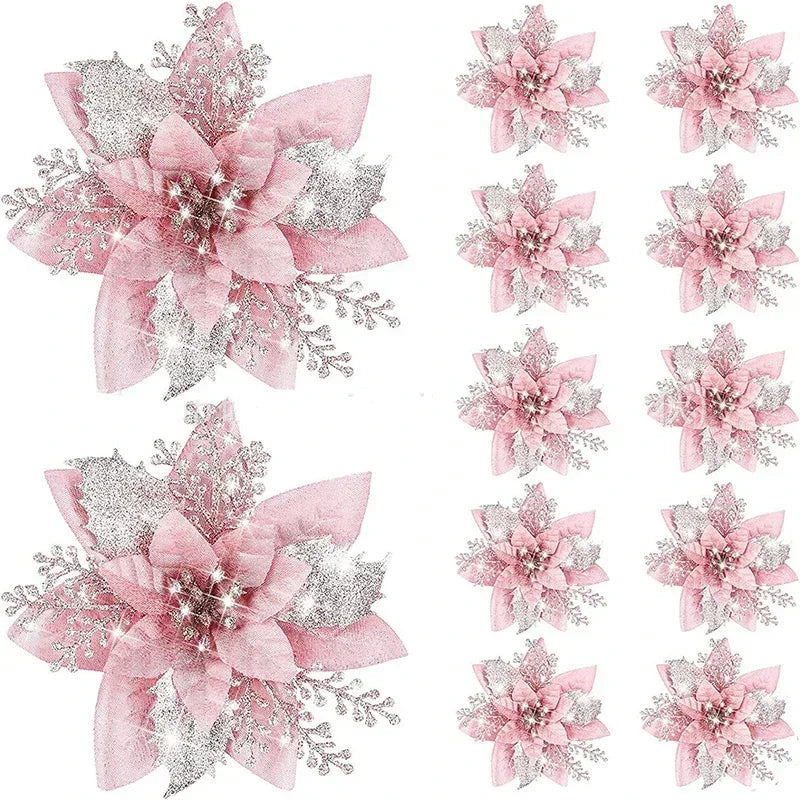 Glitter Artifical Christmas Flowers 5pcs