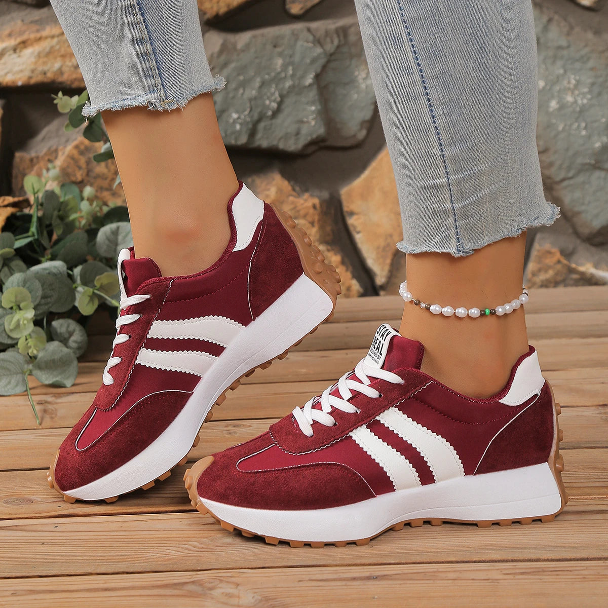 Nuevo estilo elegante con cordones casuales zapatos de mujer suela gruesa antideslizante