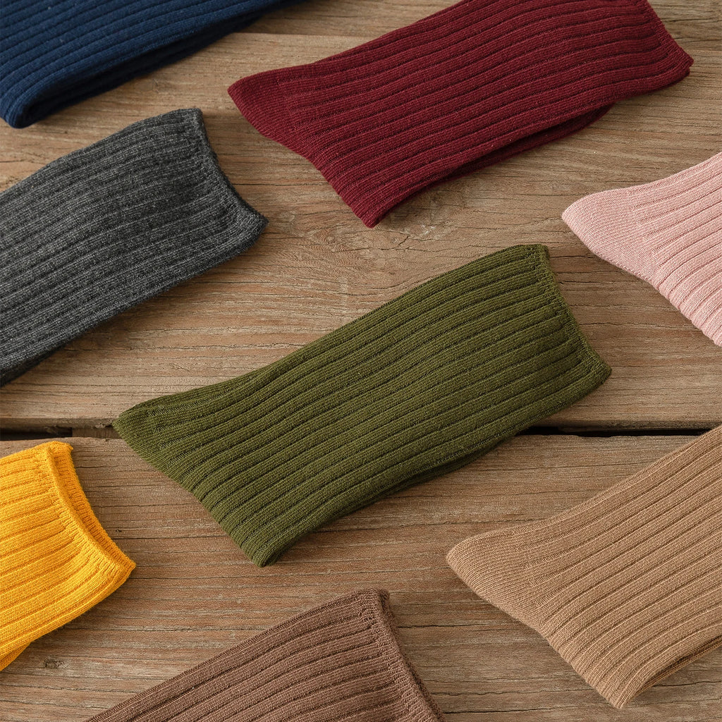 Women Cotton Loose Socks 10Pairs Retro Knitting Solid Color Long Black