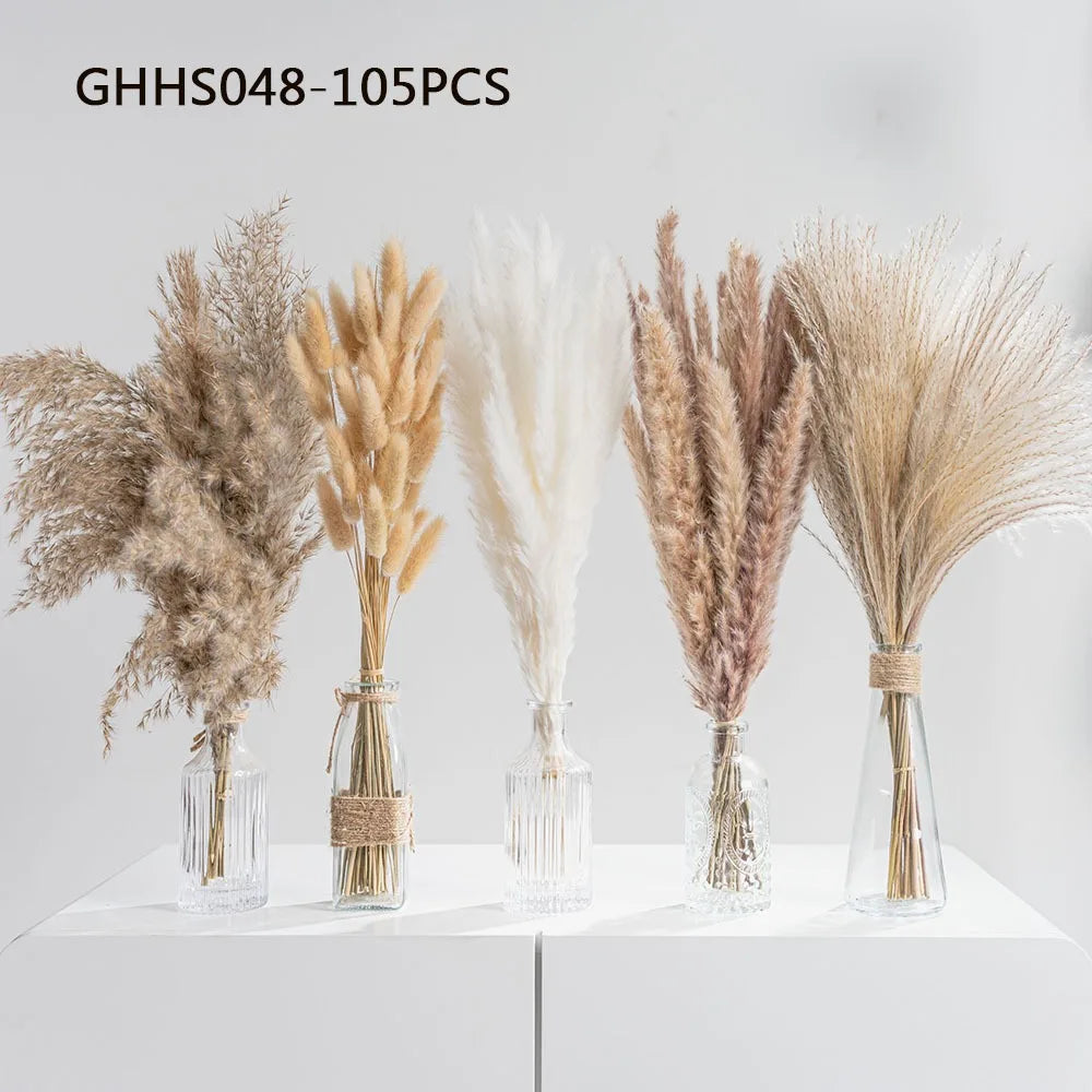 120 flores artificiales secas de cola de conejo de las pampas esponjosas