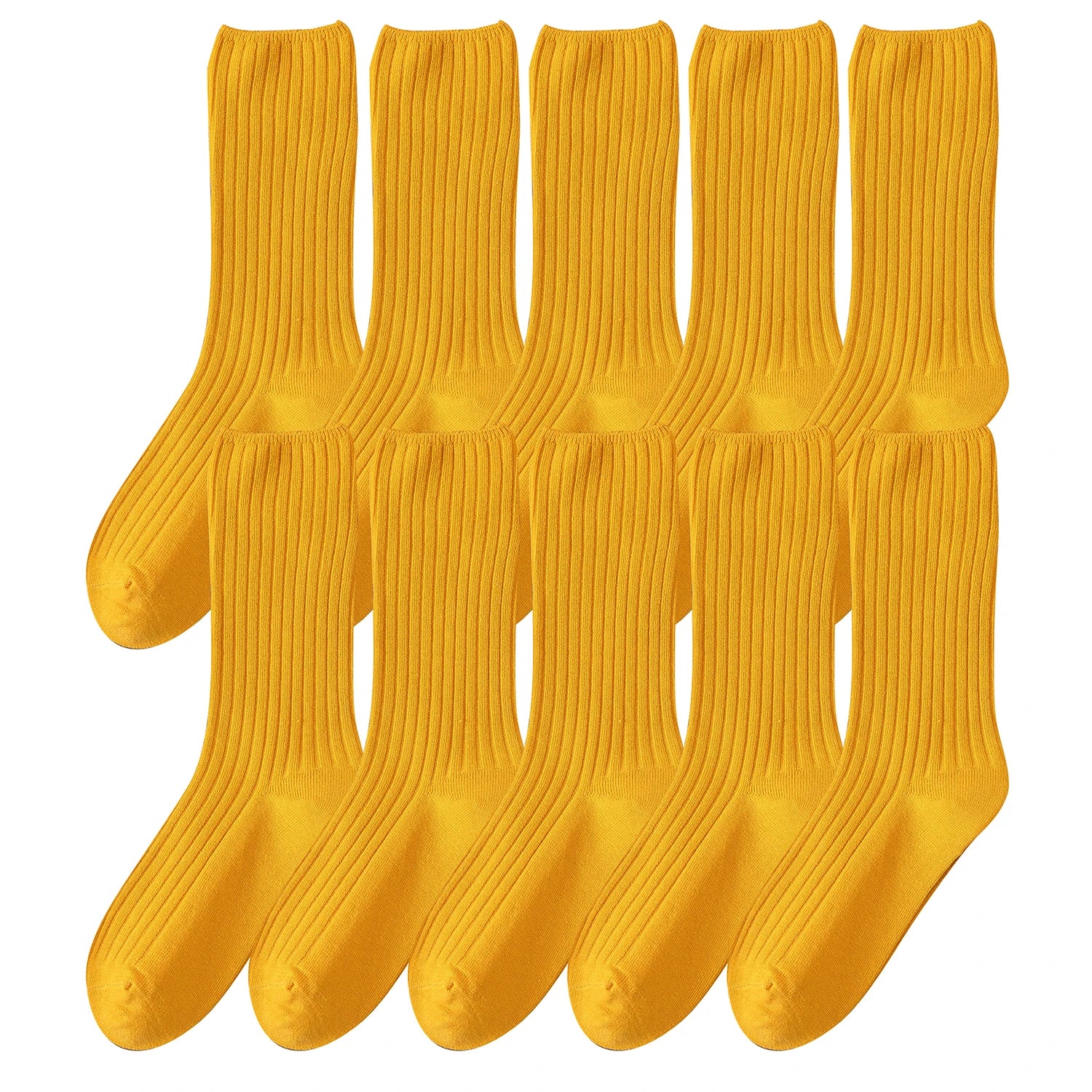 Women Cotton Loose Socks 10Pairs Retro Knitting Solid Color Long Black