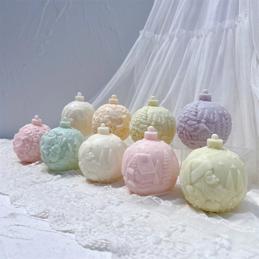 Kugelförmige Silikon-Kerzenform, 5 Designs, Weihnachten