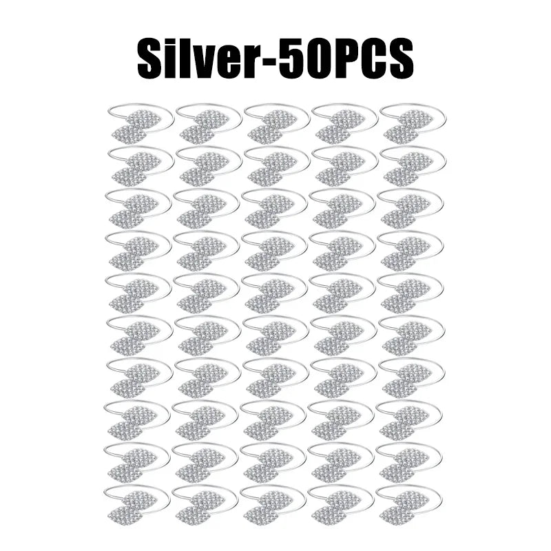 Anillos de servilleta con hojas, elegante decoración de mesa con hojas doradas y plateadas.