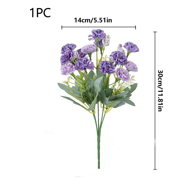 5 forchette 15 teste di piccoli fiori artificiali di garofano