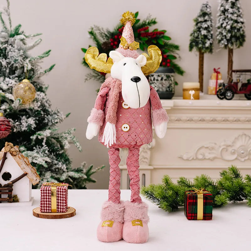 Christmas Decoration Pink Telescopic Doll Santa Claus Snowman Elk.