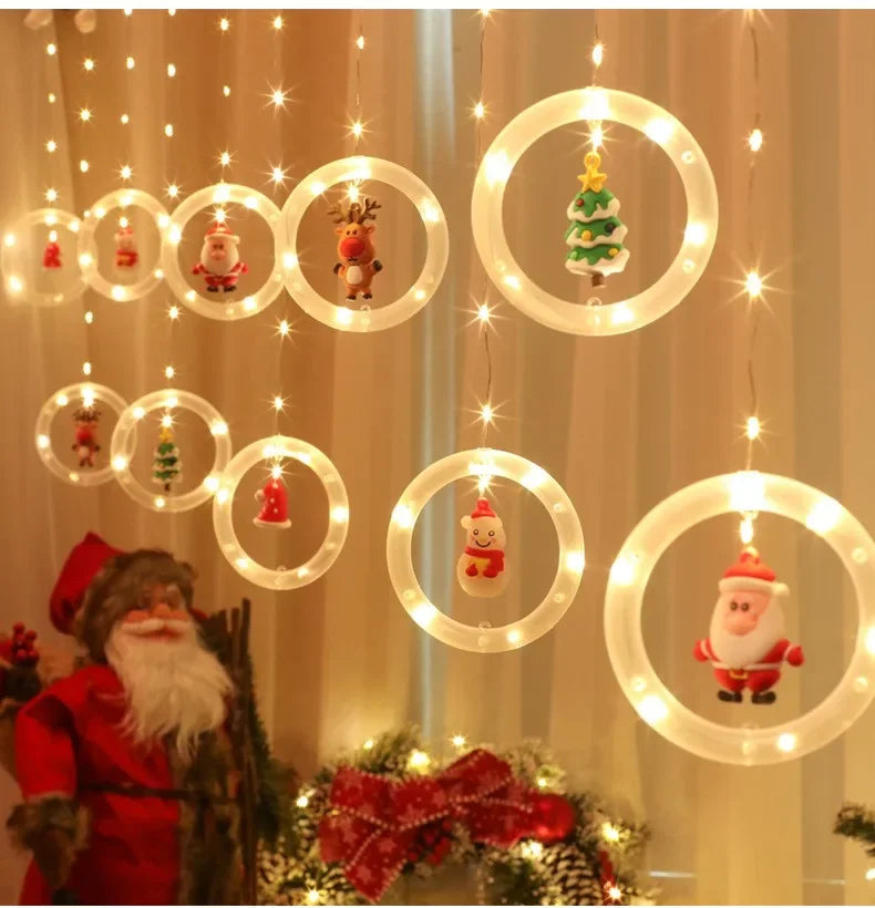 Christmas Lights String Star Santa Claus Curtain.