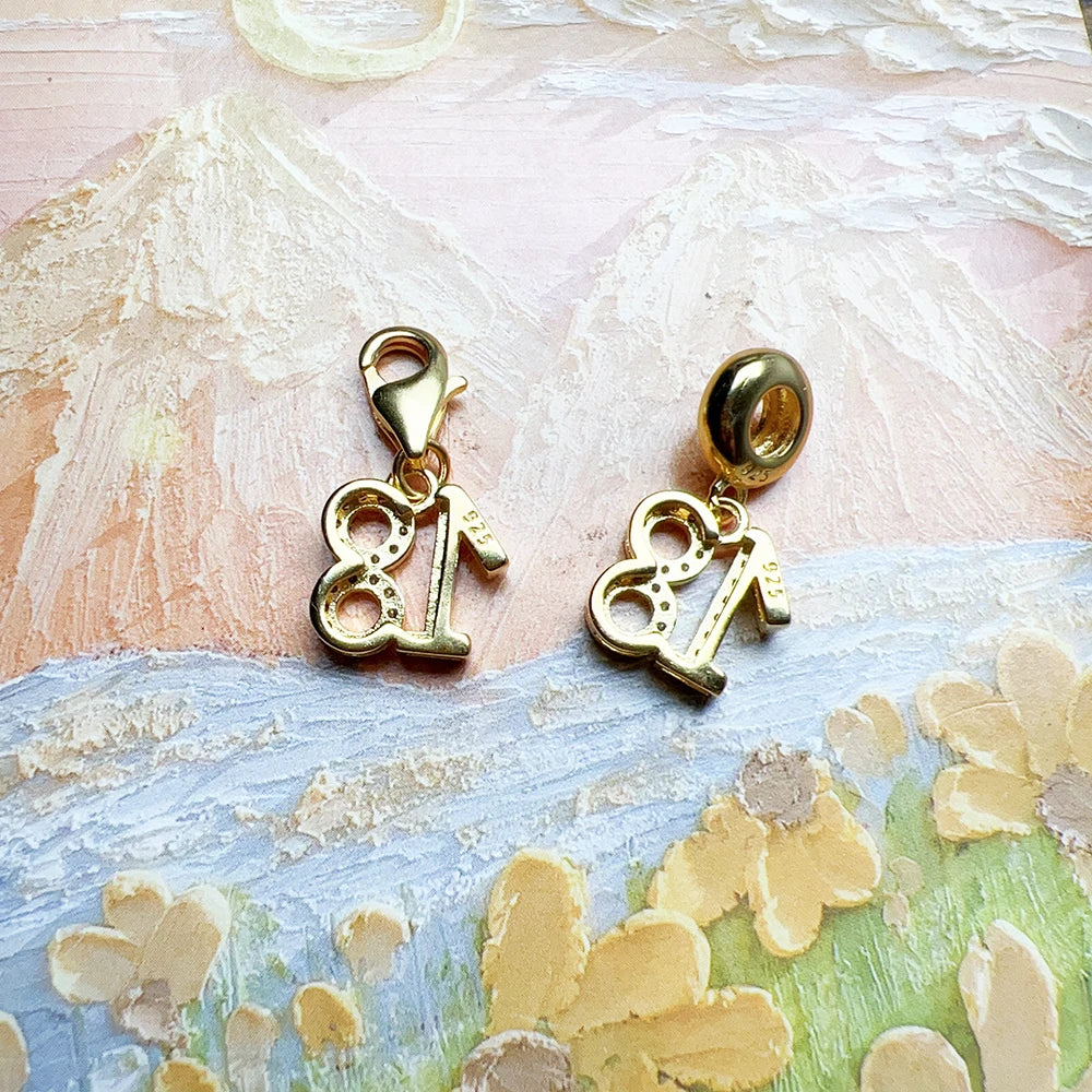 Vergoldeter Charm-Anhänger Zahl 18 925 Sterling Silber