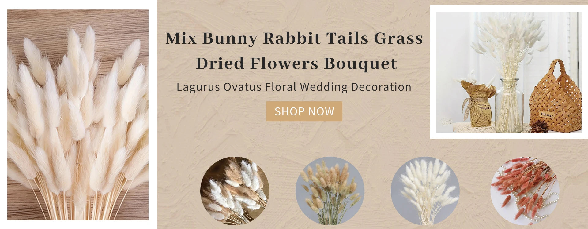 120 flores artificiales secas de cola de conejo de las pampas esponjosas
