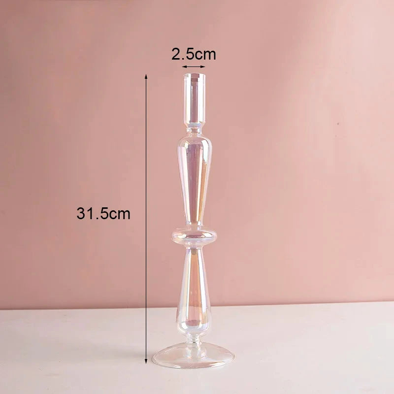 Marineblauer Kerzenhalter aus Glas mit Streifen und Blumenmuster