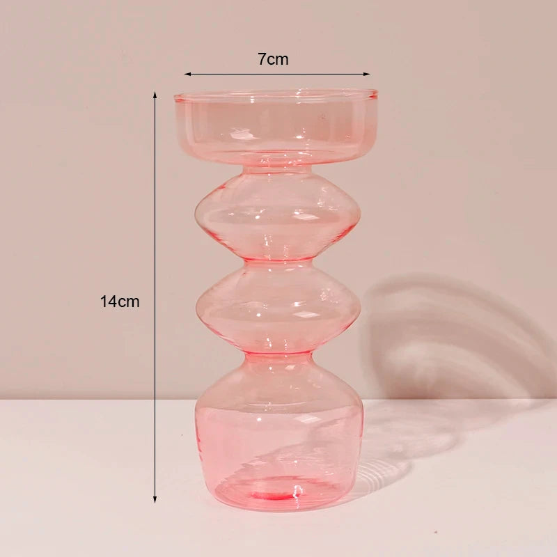 Marineblauer Kerzenhalter aus Glas mit Streifen und Blumenmuster