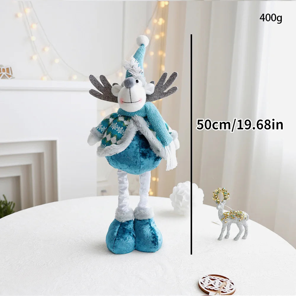 Santa Snowman Reindeer Blue Doll, Stretchable Christmas Decor.