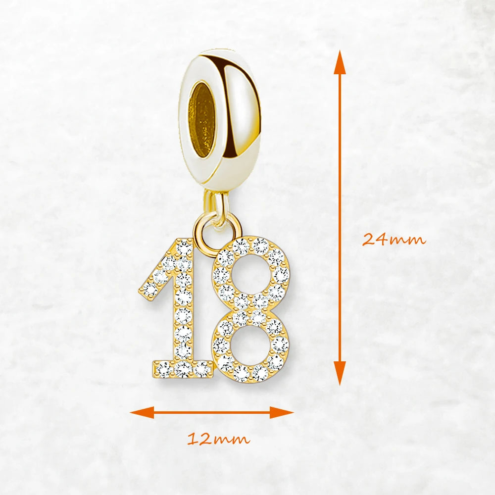 Vergoldeter Charm-Anhänger Zahl 18 925 Sterling Silber