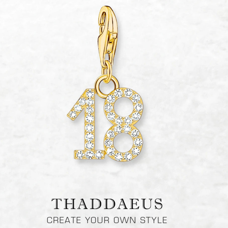 Vergoldeter Charm-Anhänger Zahl 18 925 Sterling Silber