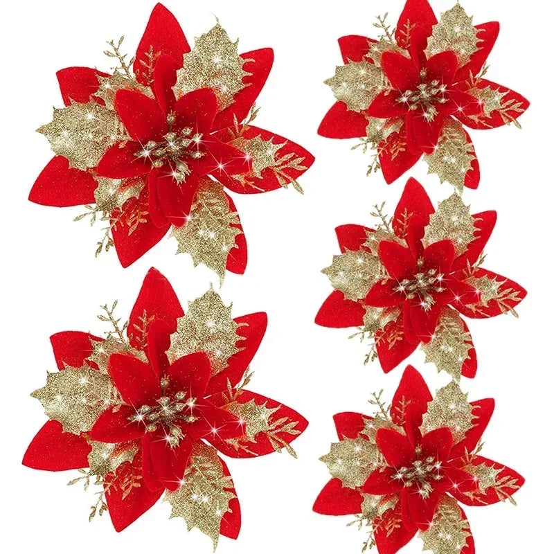 Glitter Artifical Christmas Flowers 5pcs