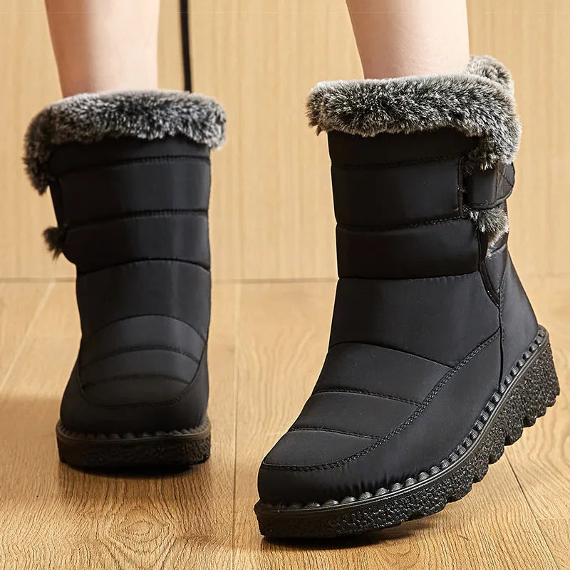 Botas de invierno para mujer, botines de tacón bajo, botas de nieve impermeables para mujer