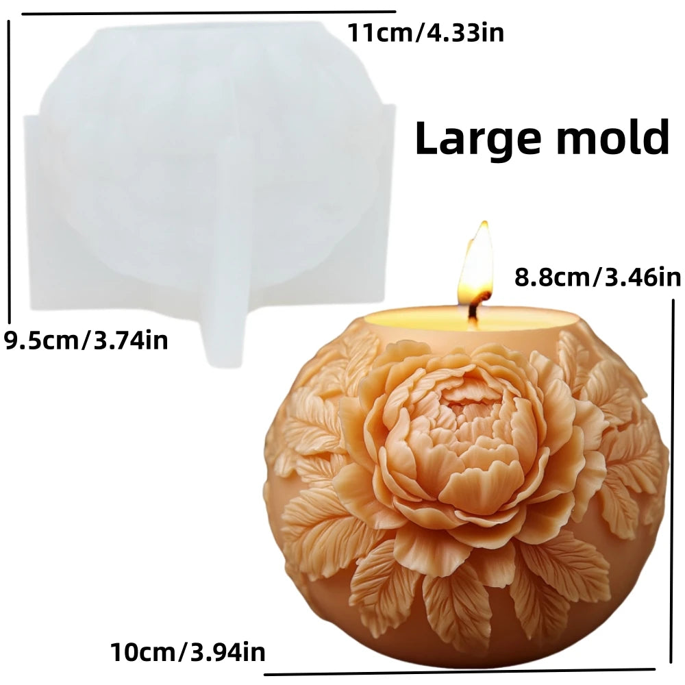 Large Peony flower ball rose candle silicone mold
