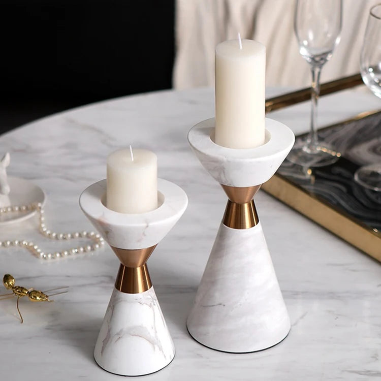 White Natural Marble Candlestick Scandinavian Volakos