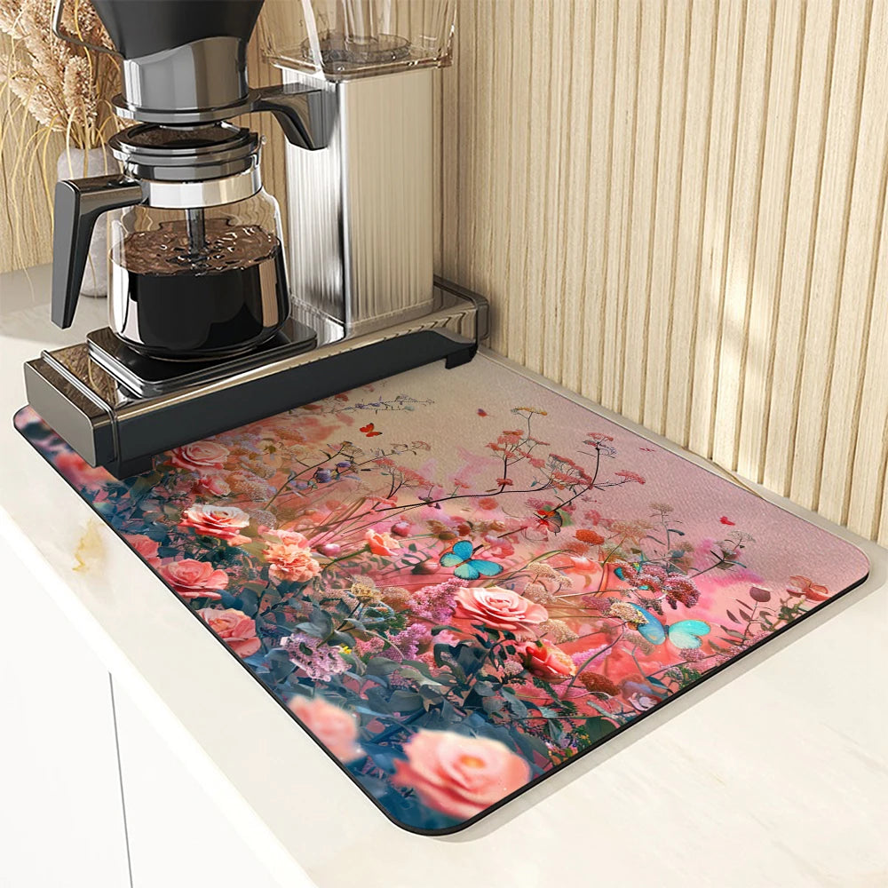 Large Kitchen Absorbent Mat Flowers Roses