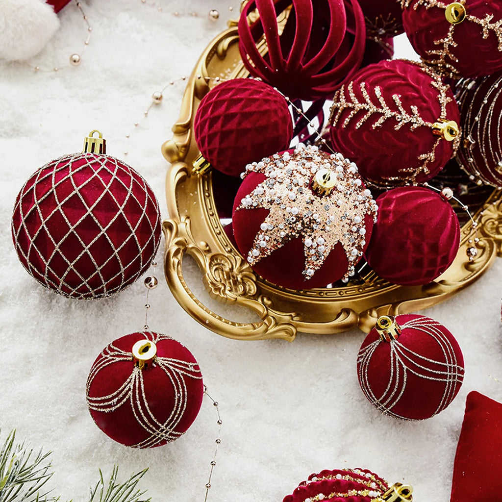 Christmas balls tree ornaments decorations painted balls red.