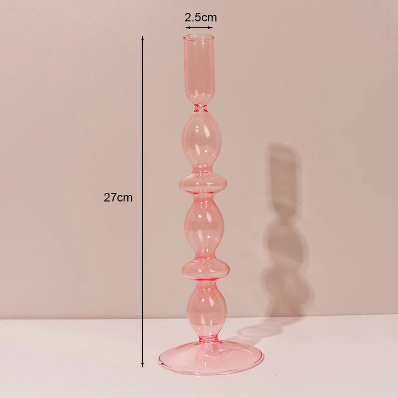 Marineblauer Kerzenhalter aus Glas mit Streifen und Blumenmuster