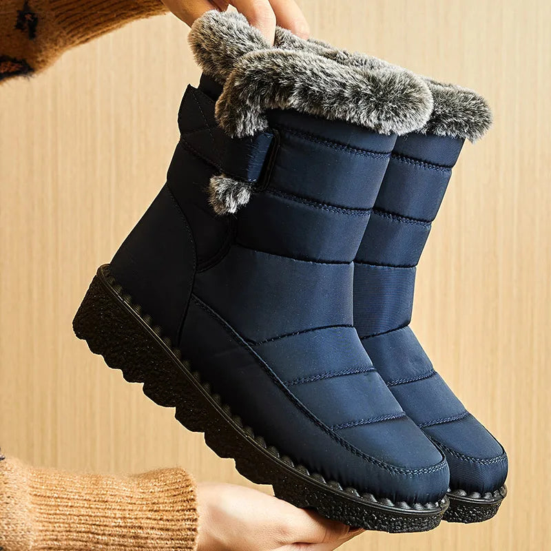 Botas de invierno para mujer, botines de tacón bajo, botas de nieve impermeables para mujer