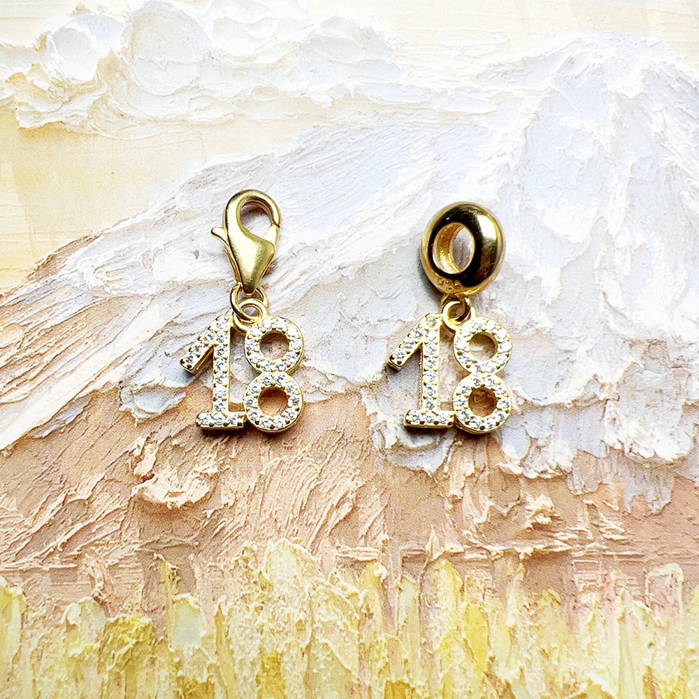 Vergoldeter Charm-Anhänger Zahl 18 925 Sterling Silber