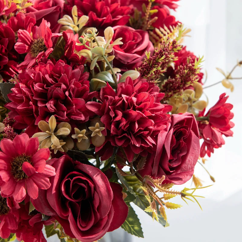 1/4PCS Artificial Flowers Cheap New Year Decorations Wedding Garden Peony Arch Christmas Home Fake Silk Rose Hydrangeas Vase Diy