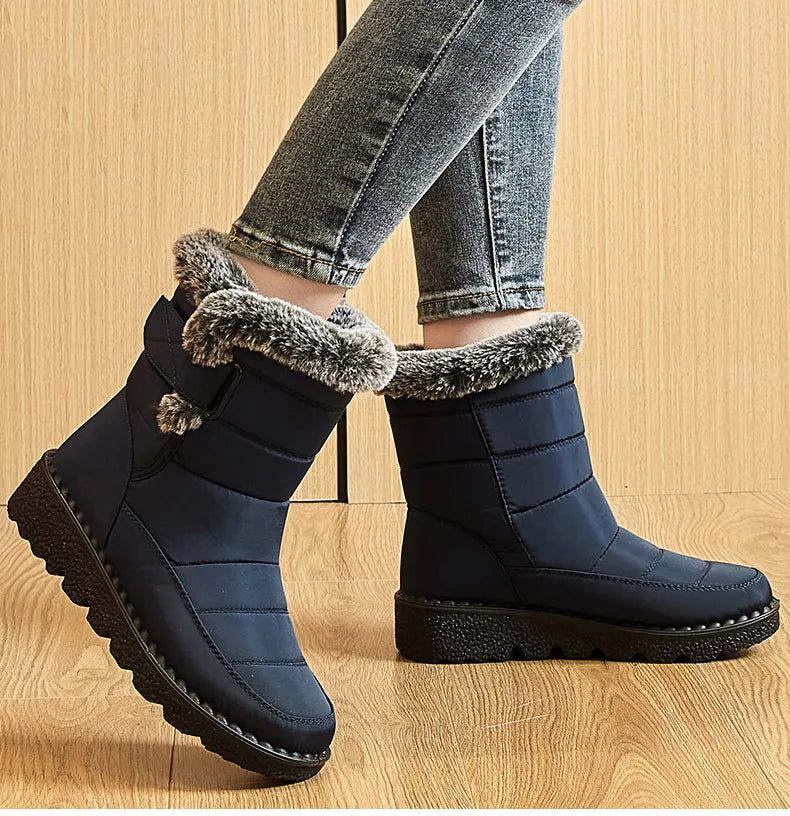 Botas de invierno para mujer, botines de tacón bajo, botas de nieve impermeables para mujer