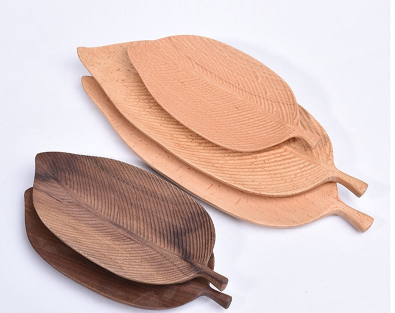 Handmade Wooden Dim Sum Snack Fruit Leaf Creative Solid Wood Tray