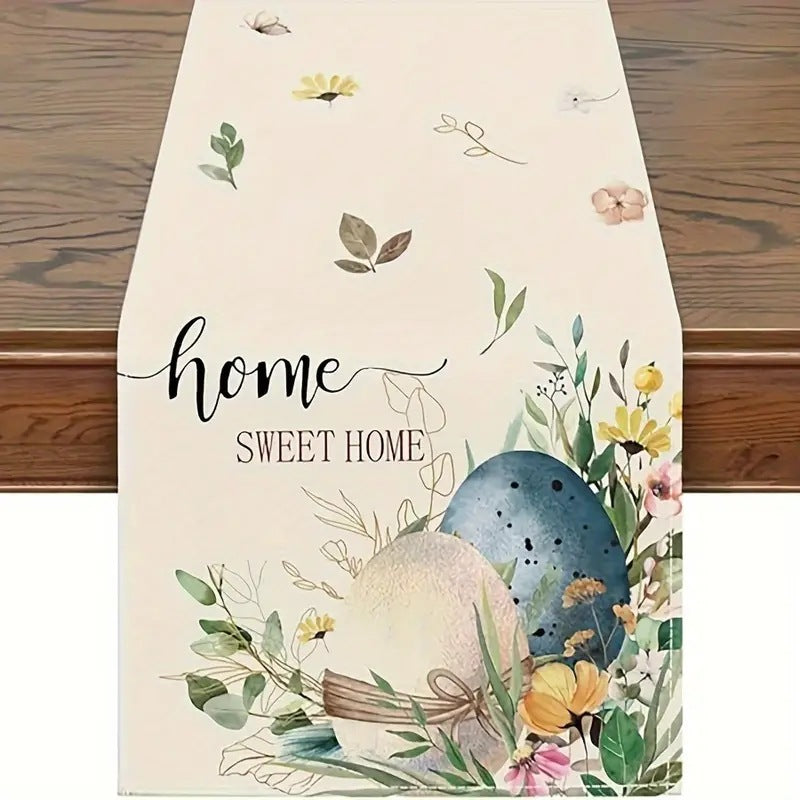 Easter Table Runner Rabbit Egg Decoration Linen Cloth
