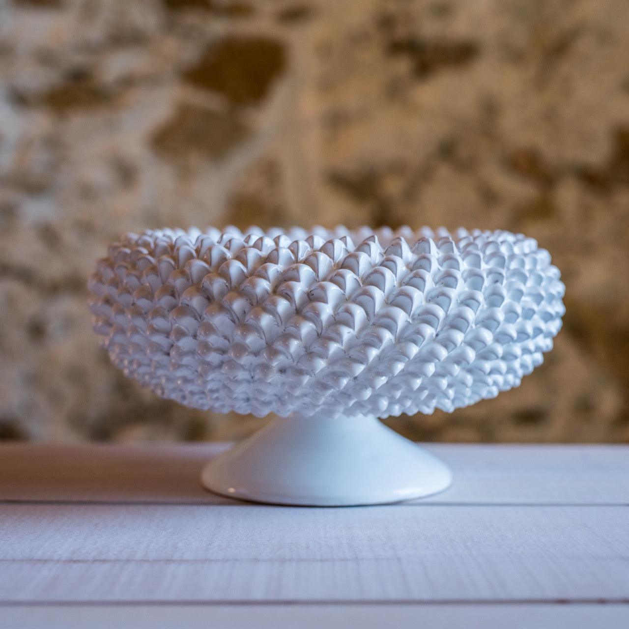 Alzata a Pigna diám. 25/33 cm Línea Blanca de cerámica de Caltagirone