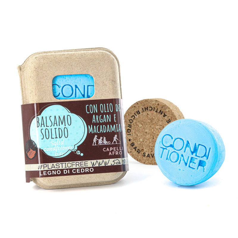 BALSAMO SOLIDO CAPELLI AFRO O RICCI POROSI AL LEGNO DI CEDRO CON BAR SAVER IN SUGHERO
