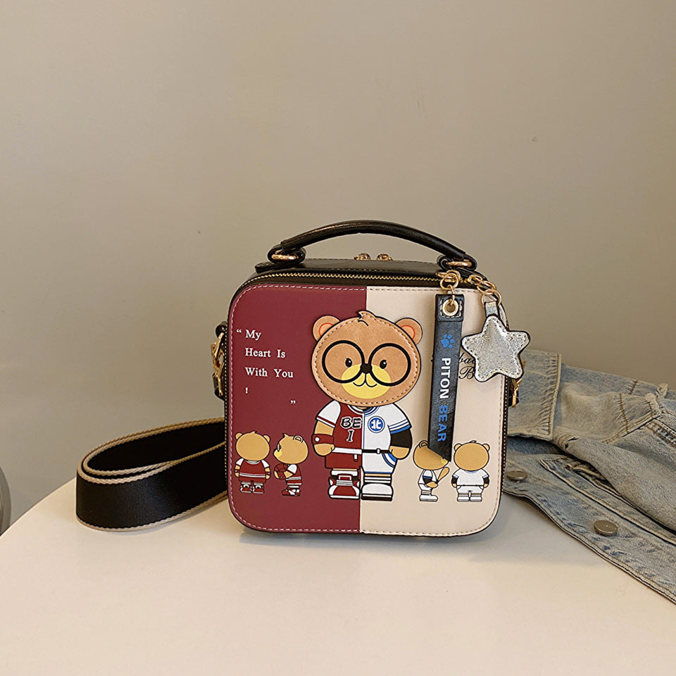Teddy Bear Hand-held Small Square Bag Printed Cartoon