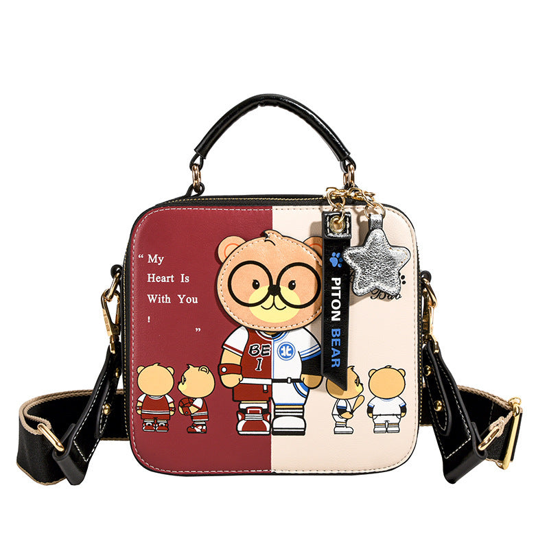 Teddy Bear Hand-held Small Square Bag Printed Cartoon