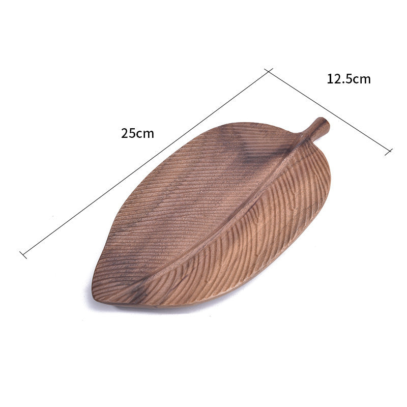 Handmade Wooden Dim Sum Snack Fruit Leaf Creative Solid Wood Tray