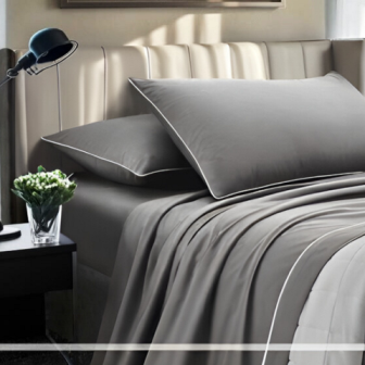 Completo Letto Tinta Unita Cotone Percalle 200 Fili linea Lagom- Matrimoniale. 