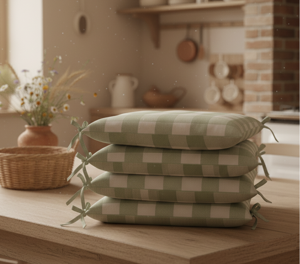 Cuscino Sedia CAMPAGNOLA en Cotone Rustico a Quadri - Trapuntato Made in Italy