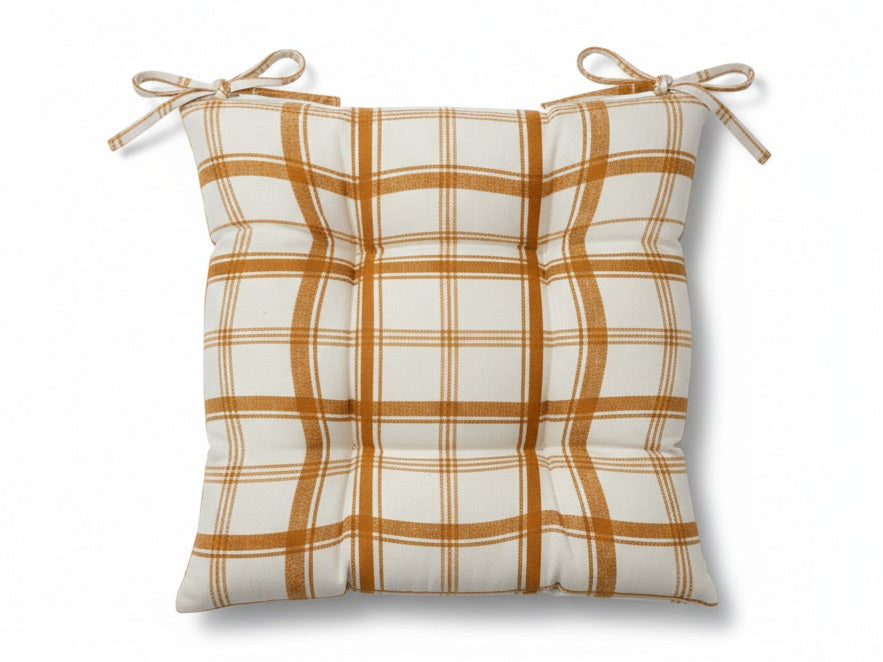 Coprisedia ZAFFIRO Imbottito en Cotone Jacquard | Bianco, Giallo y Bronzo | Coordinato Tovaglia