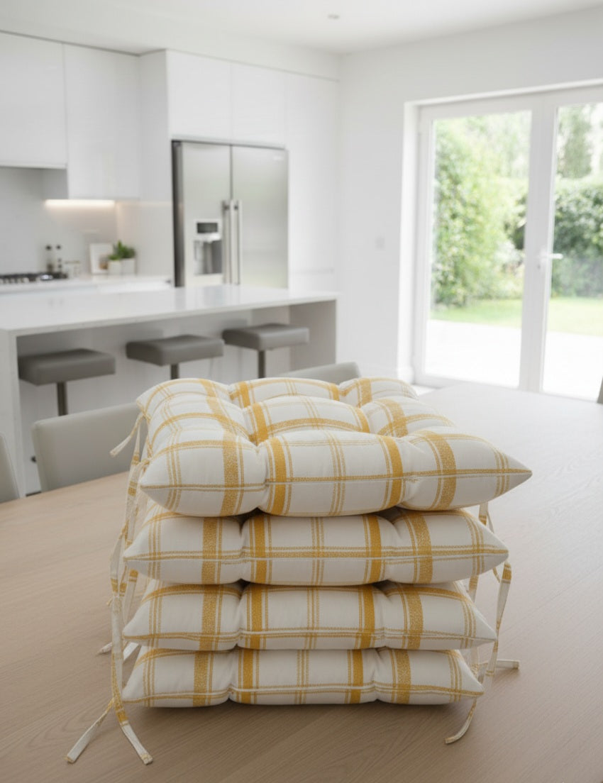 Coprisedia ZAFFIRO Imbottito en Cotone Jacquard | Bianco, Giallo y Bronzo | Coordinato Tovaglia