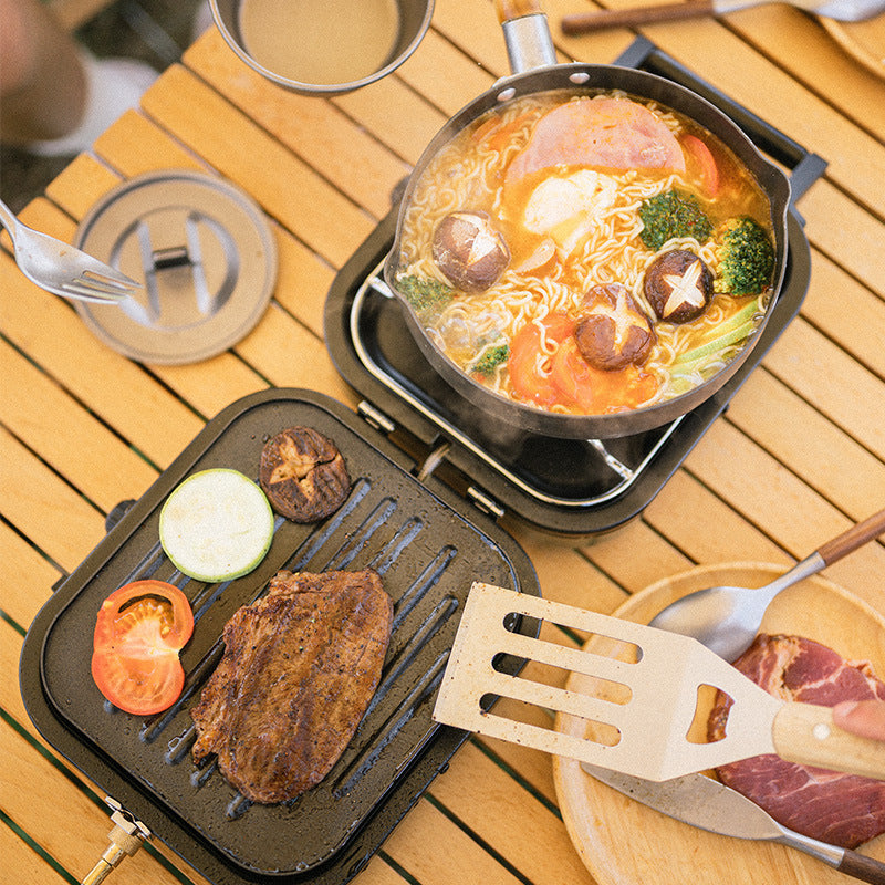 Stufa a gas pieghevole portatile a doppio fuoco per cucinare all'aperto