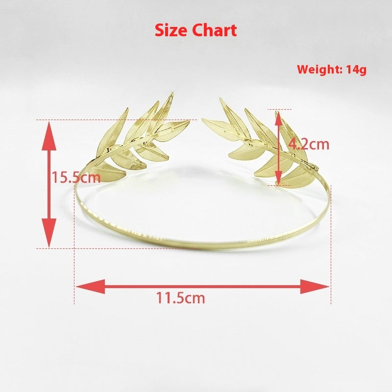 Cerchietto con foglie da sposa, elegante metallo forestale