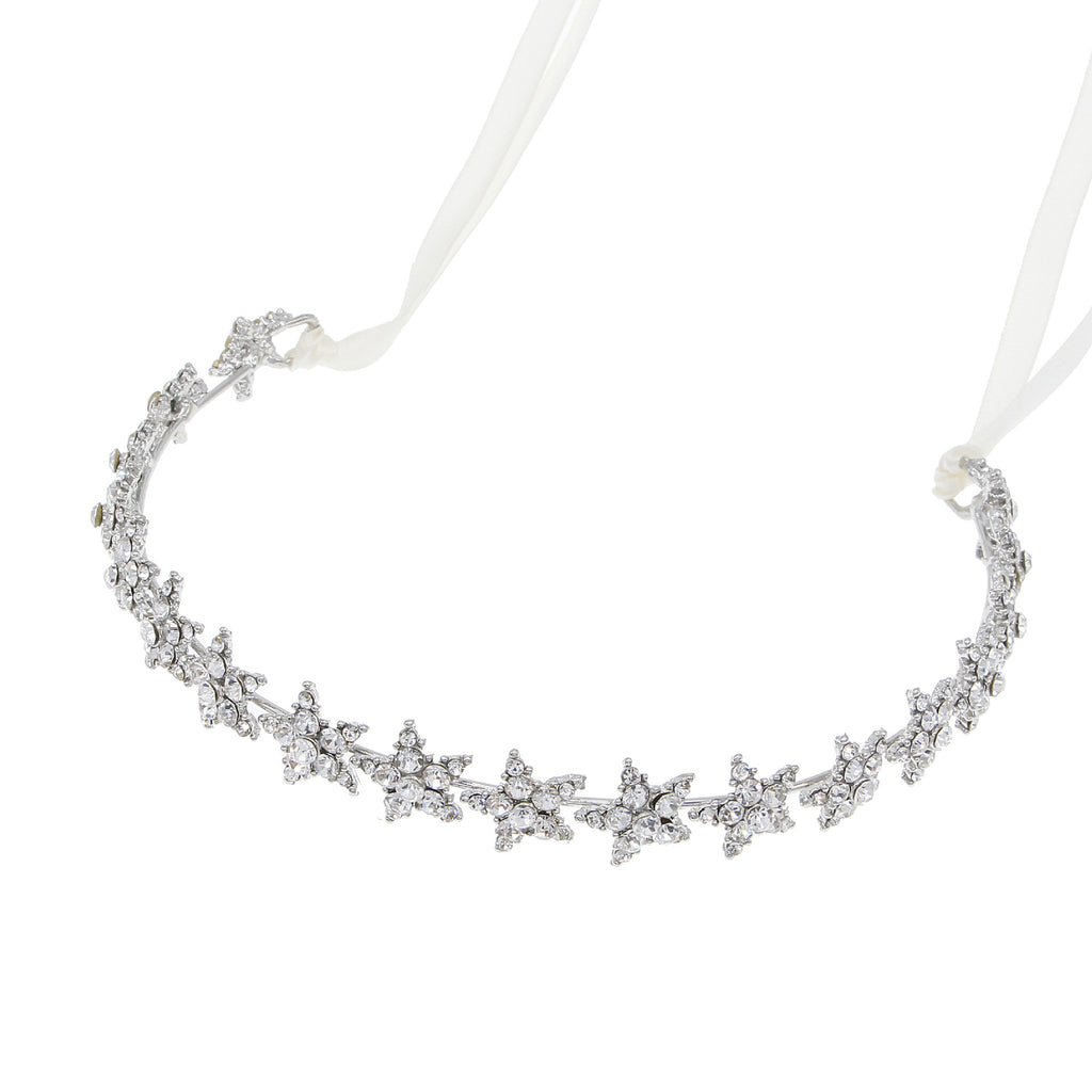 Diadema Corona de Novia en forma de estrellas plateadas.