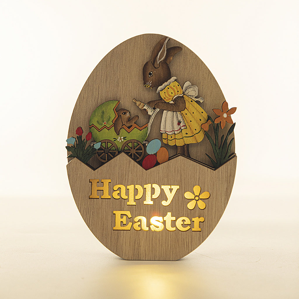Conejo de Pascua de madera con decoración LED
