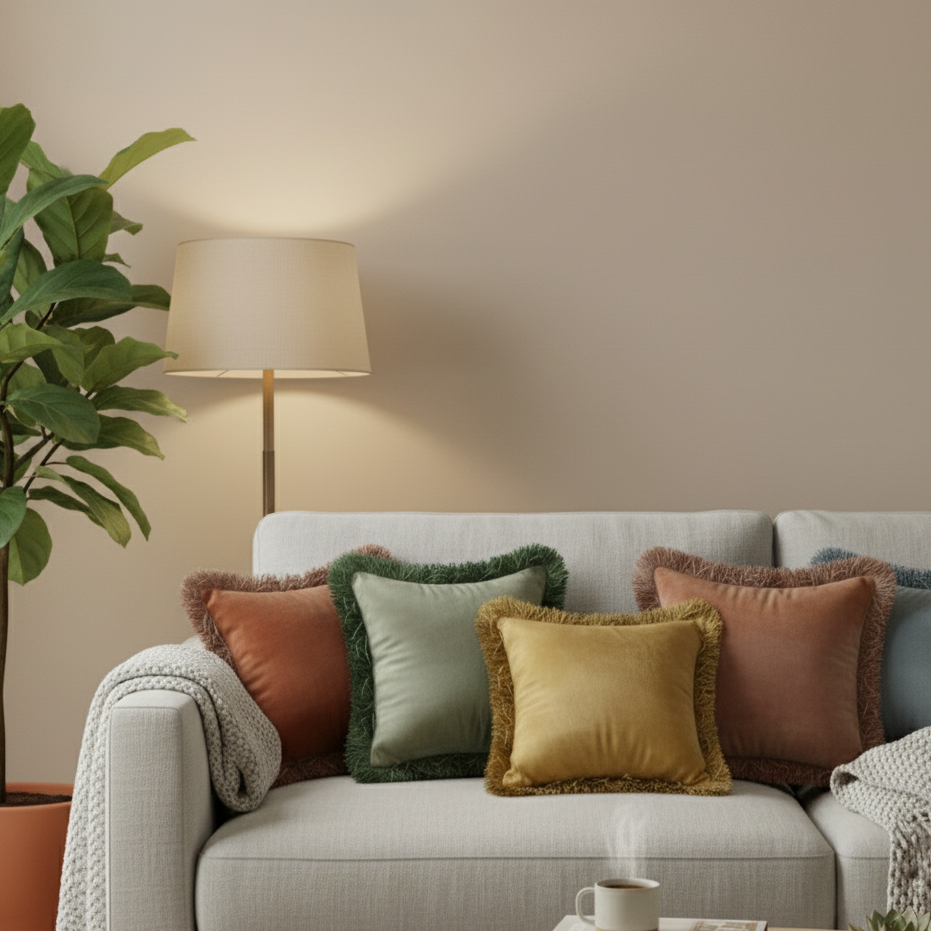 Cuscino Arredo en Velluto con Frange 45x45 cm