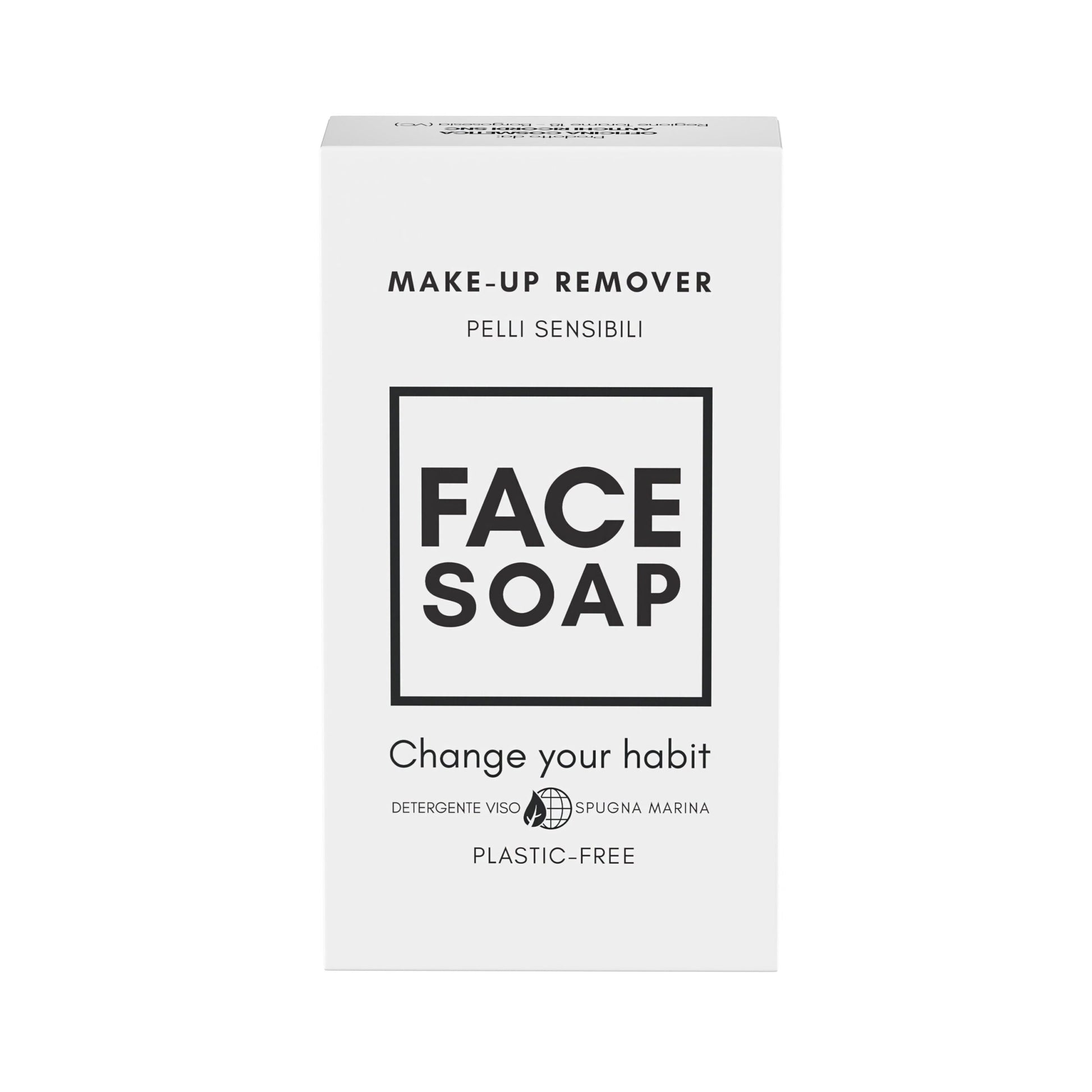 LATTE DETERGENTE SOLIDO VISO PER PELLI SENSIBILI 50 g CON SPUGNA MARINA - Packaging in cartoncino riciclabile