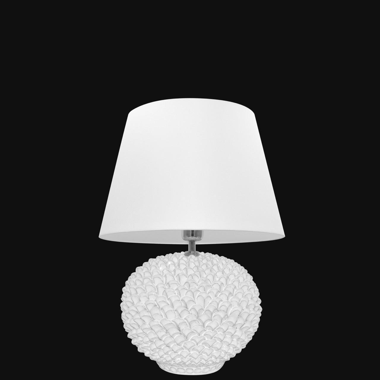 Lume palla a pigna in ceramica di Caltagirone, Decoro Moderno White Line